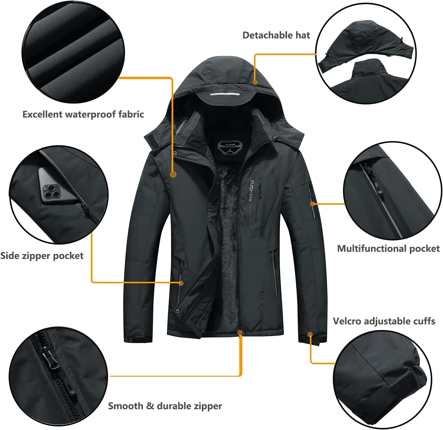 SUOKENI Women's Waterproof Warm Winter Snow Coat Hooded Raincoat Ski Snowboarding Jacket