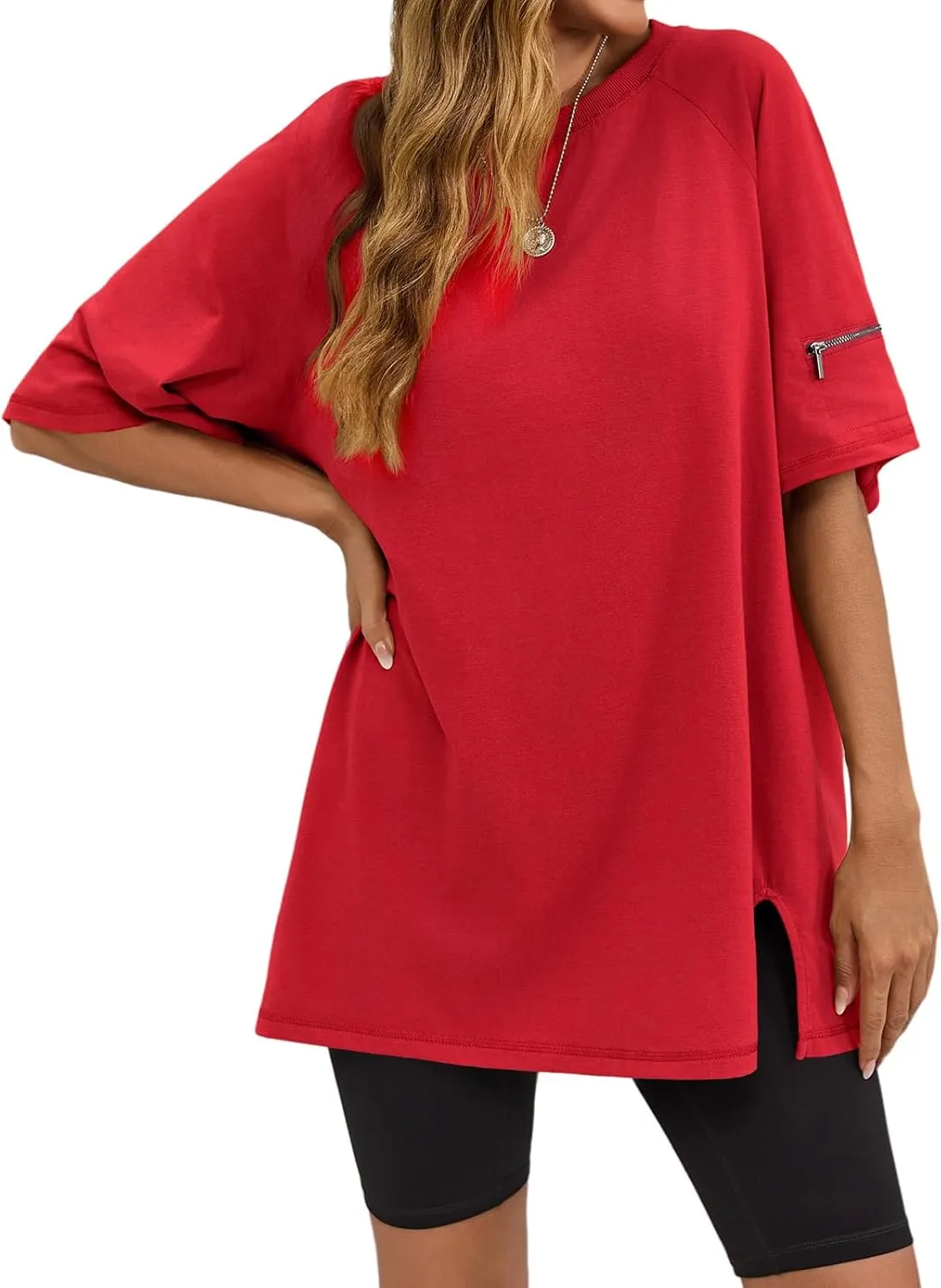 Tankaneo Womens Oversized Workout Tshirts Split Hem Raglan Short Sleeve Tops Summer Casual Loose Fit Tee Shirt