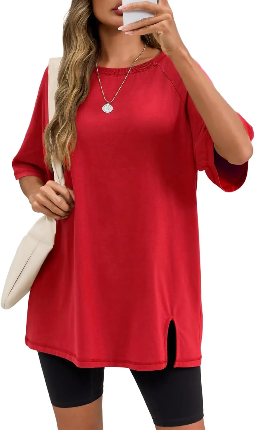 Tankaneo Womens Oversized Workout Tshirts Split Hem Raglan Short Sleeve Tops Summer Casual Loose Fit Tee Shirt