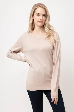 Taupe Scoop Neck Fitted Sweater