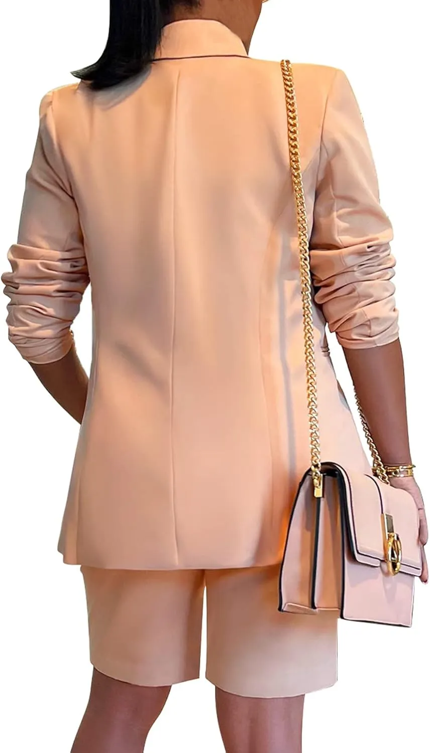 Tcremisa Women's 2025 Fashion Blazer Shorts Set Long Sleeve Office Suit Sets Casual 2 Piece Business Outfits