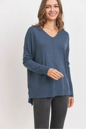Teal V Neck Tunic Sweater