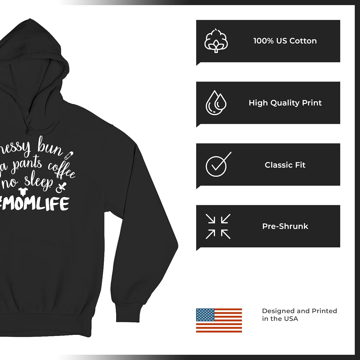 Tee Hunt Mom Life Sweatshirt Funny Messy Bun Yoga Pants No Sleep Motherhood Mama Bear Soccer Football Baseball Mommy Hoodie