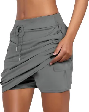 Tennis Skirts for Women Golf Athletic Activewear Skorts Drawstring Elastic Workout Running Mini Skirts with Pockets