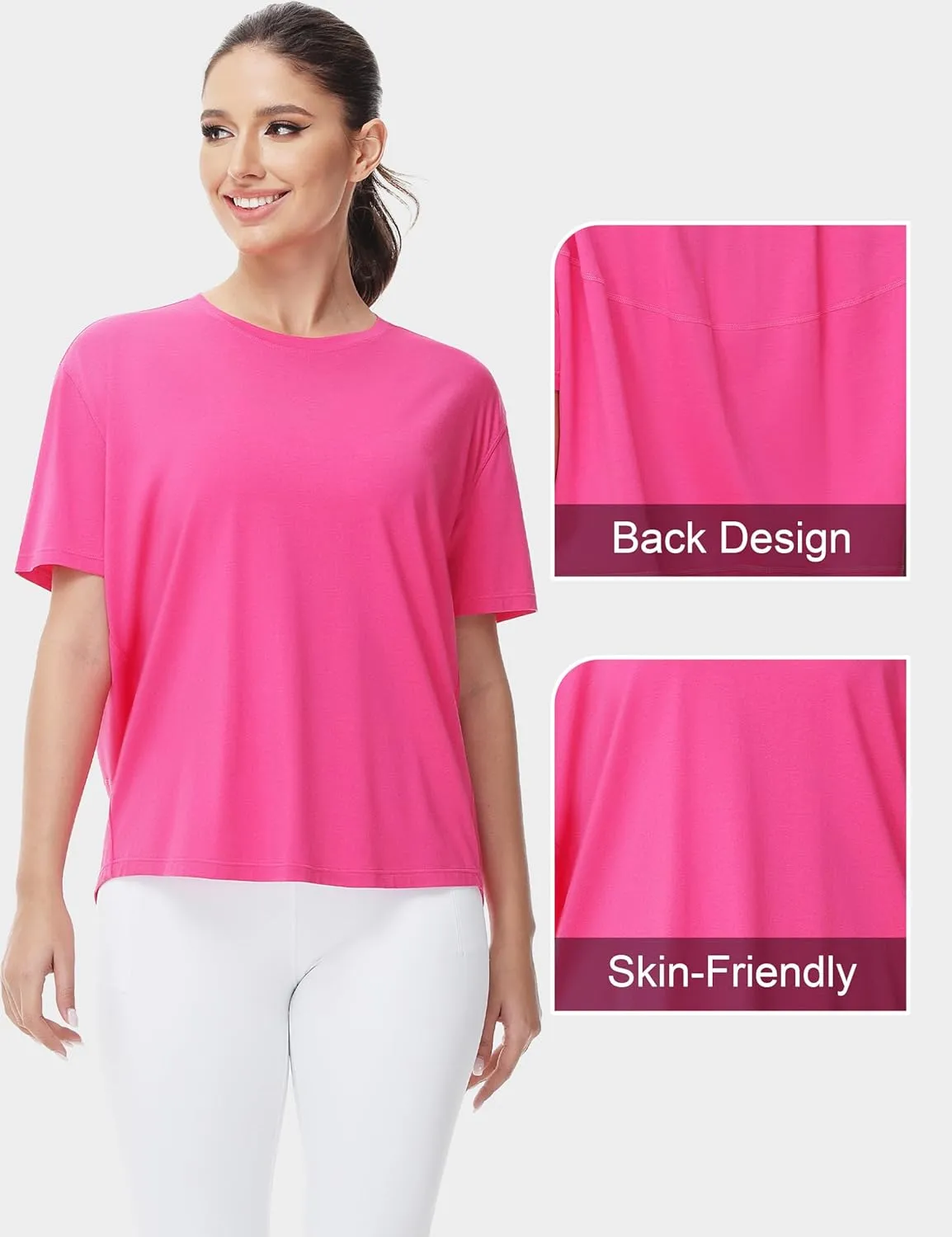 THE GYM PEOPLE Women's Short Sleeve Workout T-Shirts Back Loose Fit Running Yoga Tee Tops