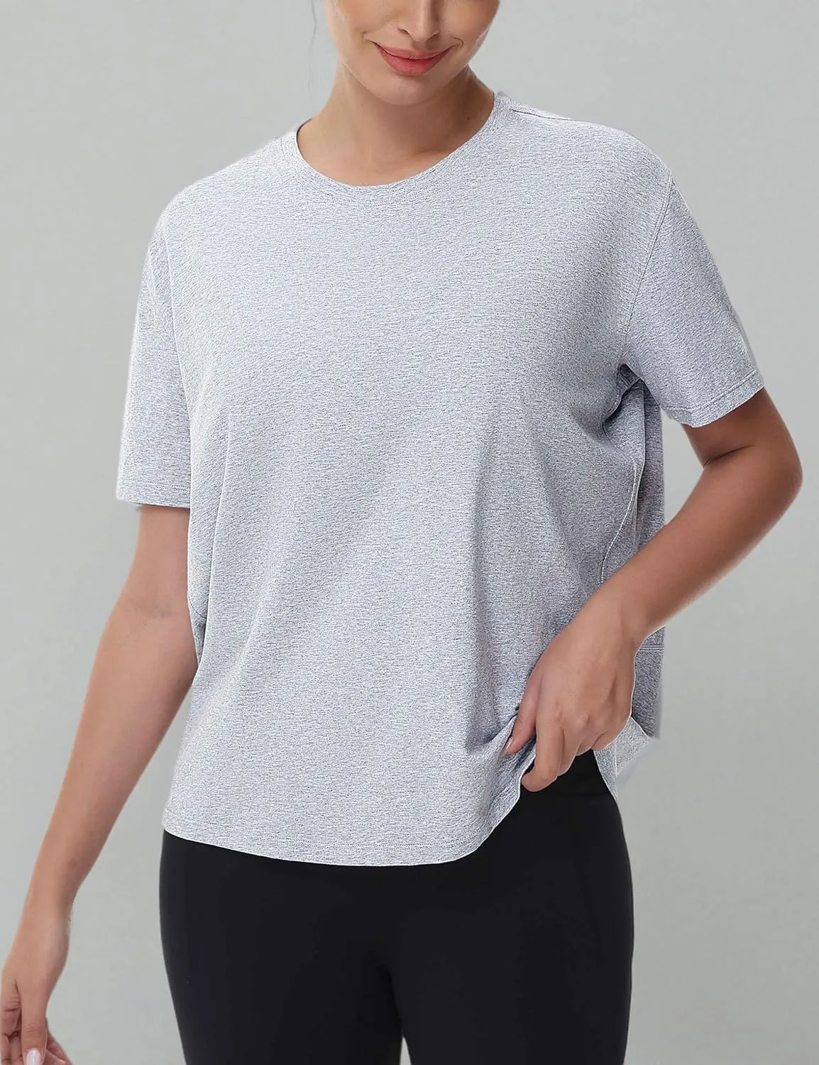THE GYM PEOPLE Women's Short Sleeve Workout T-Shirts Back Loose Fit Running Yoga Tee Tops