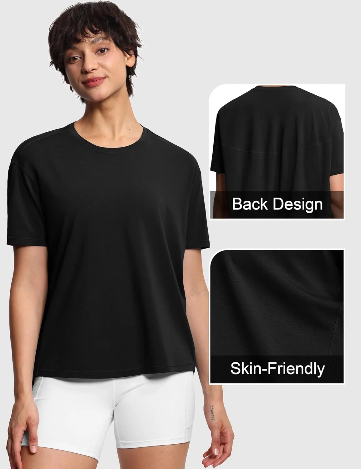 THE GYM PEOPLE Women's Short Sleeve Workout T-Shirts Back Loose Fit Running Yoga Tee Tops