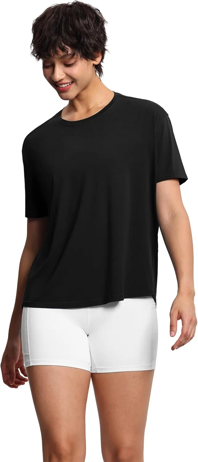 THE GYM PEOPLE Women's Short Sleeve Workout T-Shirts Back Loose Fit Running Yoga Tee Tops