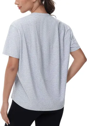 THE GYM PEOPLE Women's Short Sleeve Workout T-Shirts Back Loose Fit Running Yoga Tee Tops