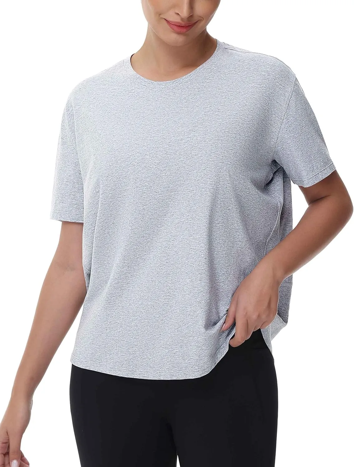 THE GYM PEOPLE Women's Short Sleeve Workout T-Shirts Back Loose Fit Running Yoga Tee Tops