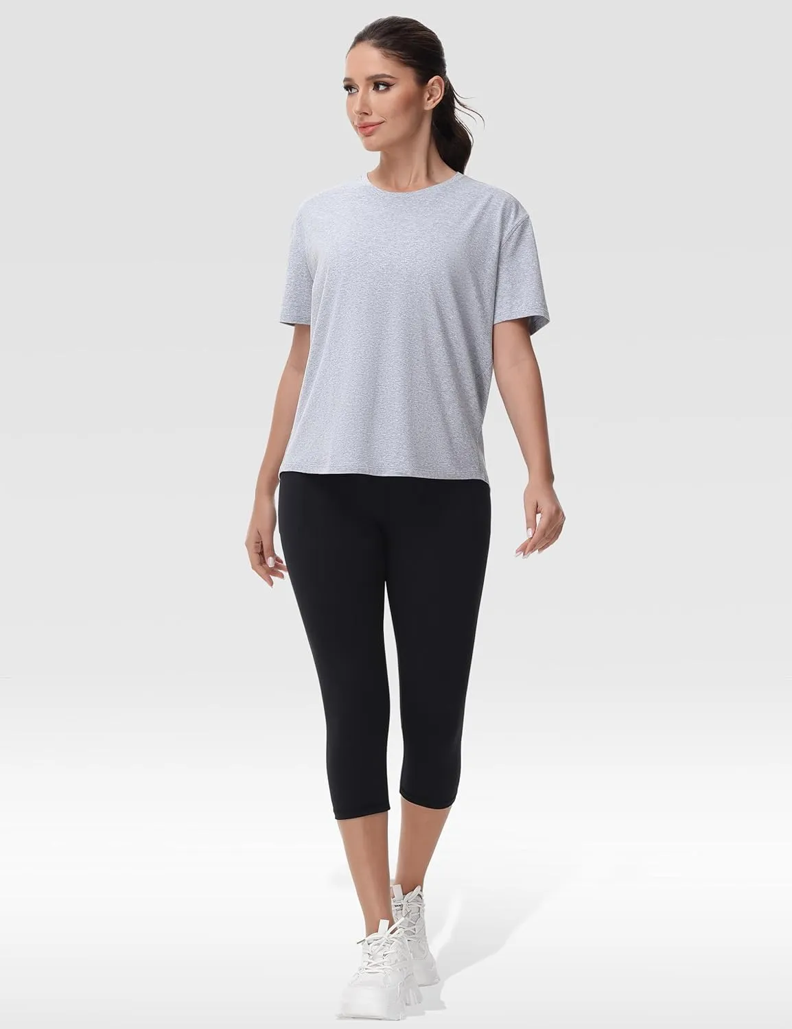 THE GYM PEOPLE Women's Short Sleeve Workout T-Shirts Back Loose Fit Running Yoga Tee Tops