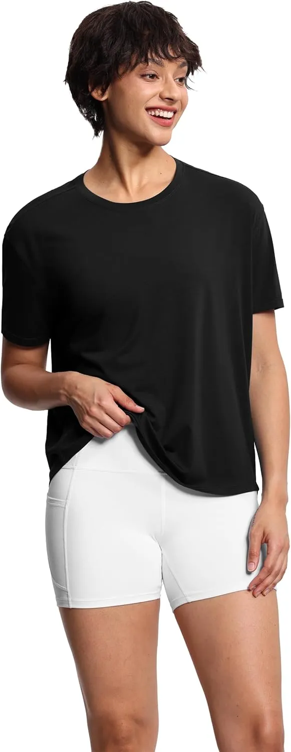 THE GYM PEOPLE Women's Short Sleeve Workout T-Shirts Back Loose Fit Running Yoga Tee Tops