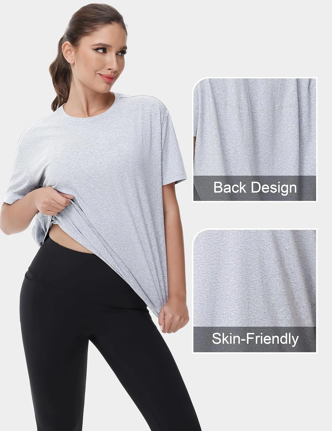 THE GYM PEOPLE Women's Short Sleeve Workout T-Shirts Back Loose Fit Running Yoga Tee Tops