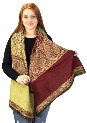 Thick 4 Ply Reversible Paisley Pashmina Blanket Scarf Purple Coral