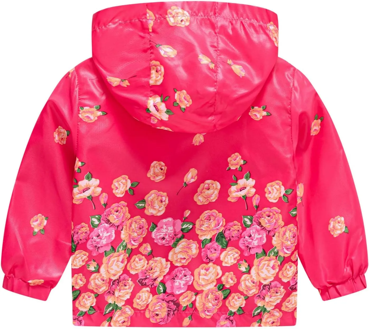 Toddler Girls Boys Flower Print Zip Hooded Jacket Kids Trench Rain Jacket Outerwear Lightweight Windbreaker Coat