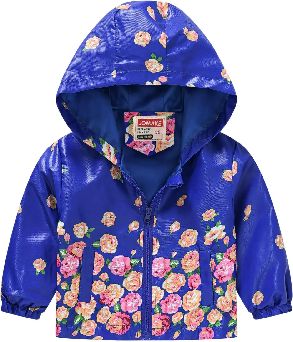 Toddler Girls Boys Flower Print Zip Hooded Jacket Kids Trench Rain Jacket Outerwear Lightweight Windbreaker Coat
