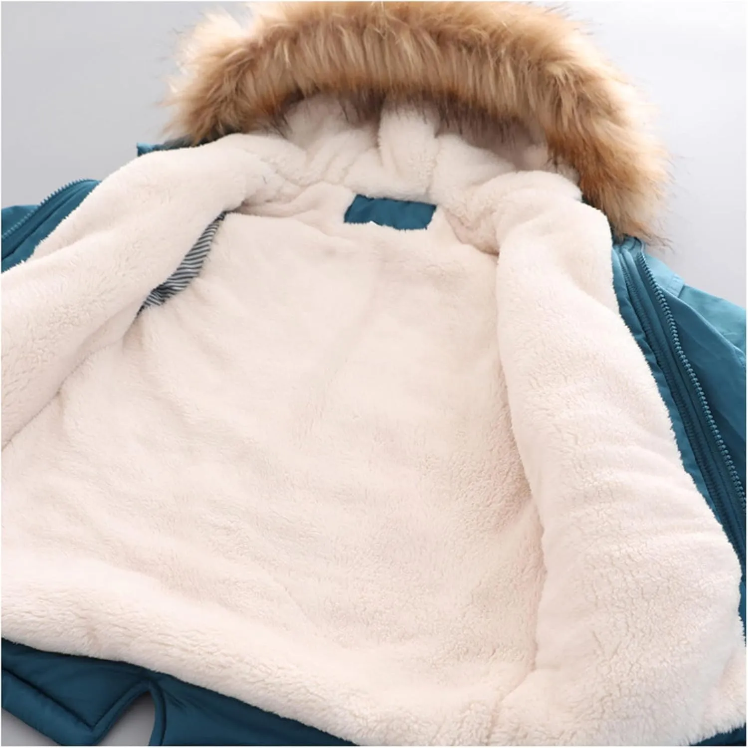 Toddler Girls Boy's Thick Cotton-Padded Parka Jacket Faux Fur Hooded Fleece Coat for Kids Midweight Winter Jacket