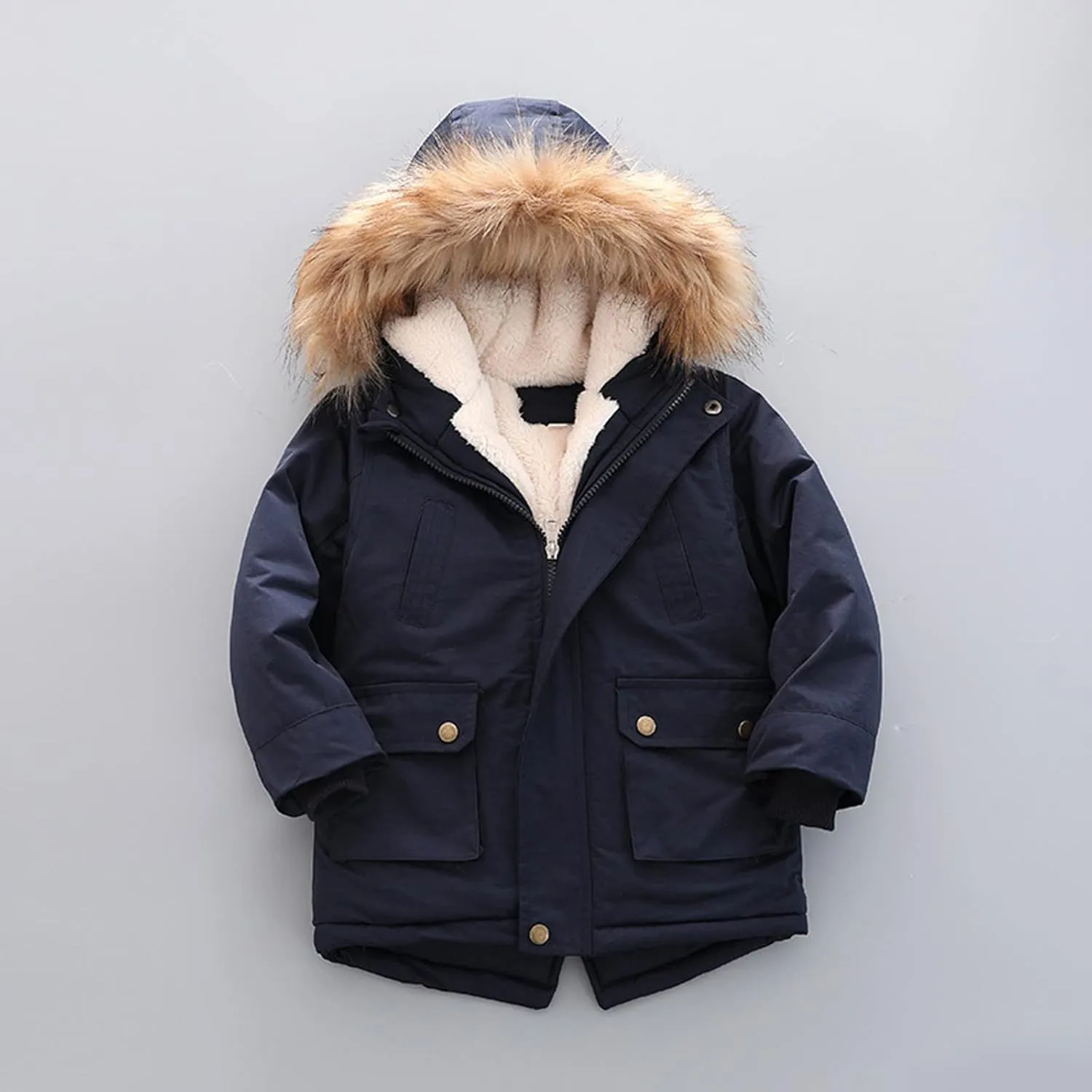Toddler Girls Boy's Thick Cotton-Padded Parka Jacket Faux Fur Hooded Fleece Coat for Kids Midweight Winter Jacket