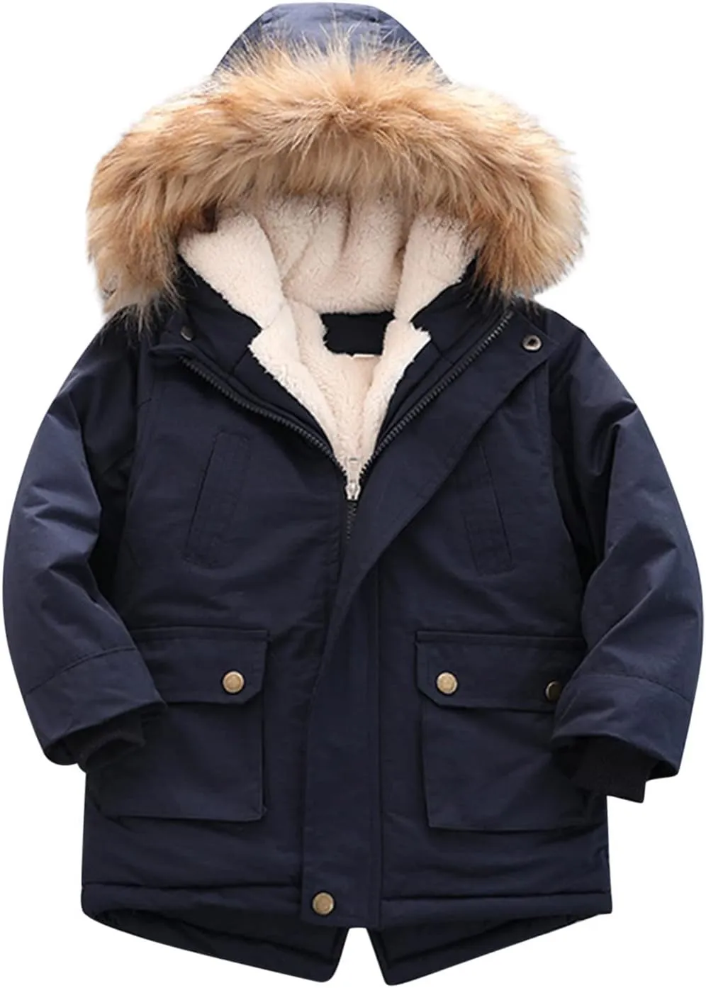 Toddler Girls Boy's Thick Cotton-Padded Parka Jacket Faux Fur Hooded Fleece Coat for Kids Midweight Winter Jacket