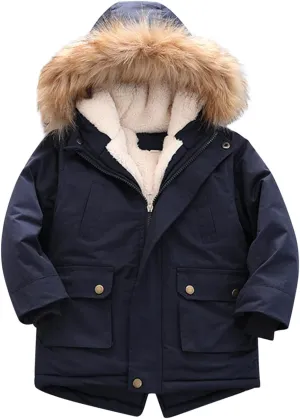 Toddler Girls Boy's Thick Cotton-Padded Parka Jacket Faux Fur Hooded Fleece Coat for Kids Midweight Winter Jacket
