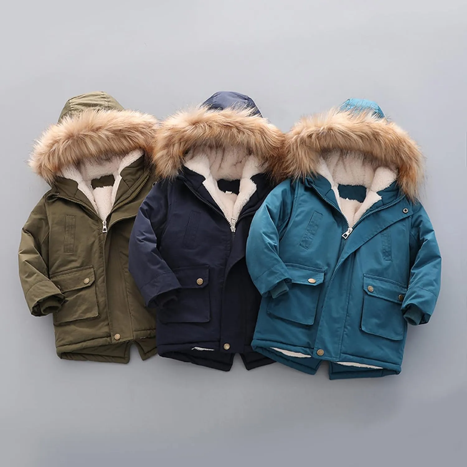 Toddler Girls Boy's Thick Cotton-Padded Parka Jacket Faux Fur Hooded Fleece Coat for Kids Midweight Winter Jacket