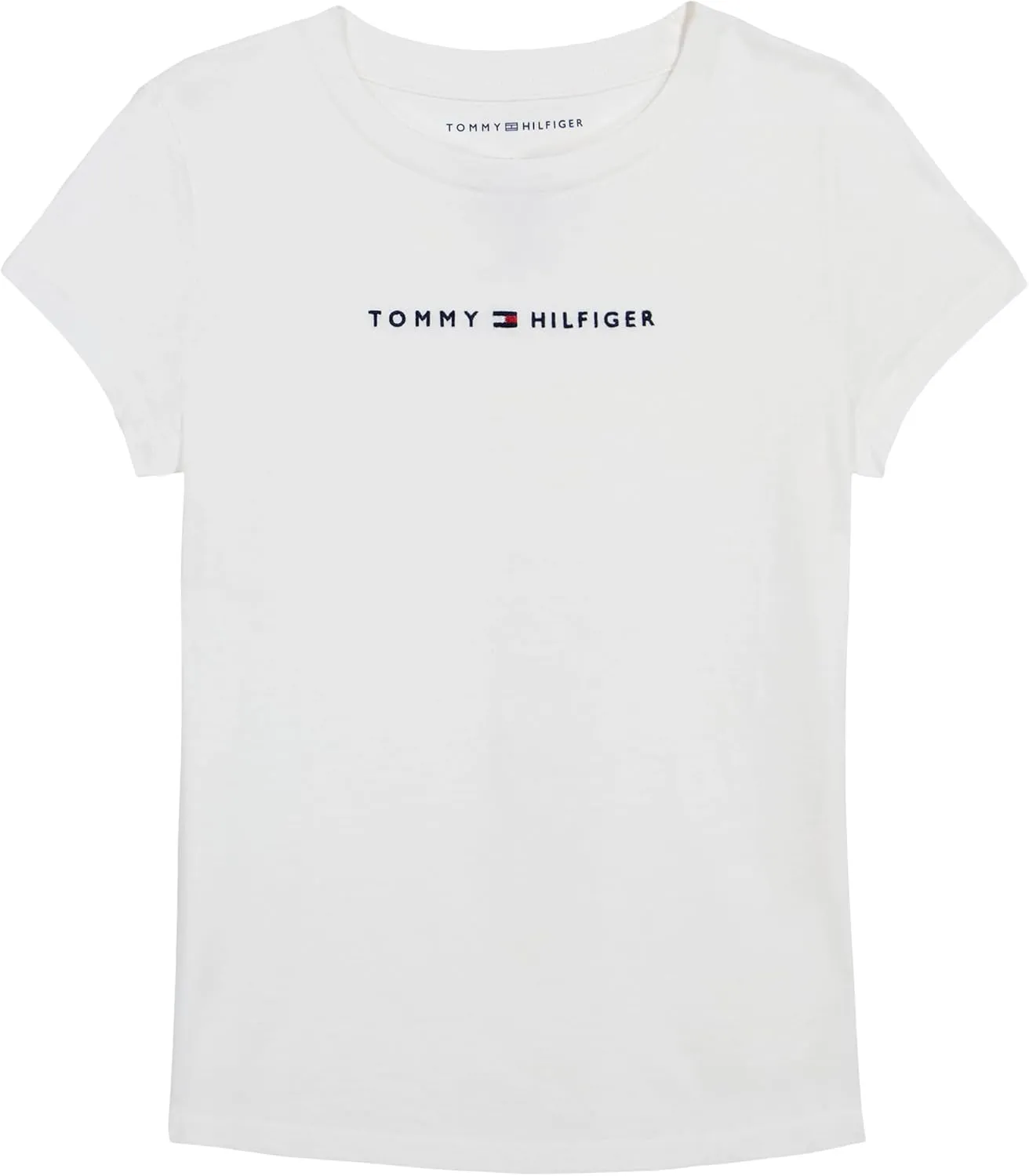 Tommy Hilfiger Girl's Short Sleeve T-shirt With Flag Logo, Cotton Blend Tee With Tagless Interior