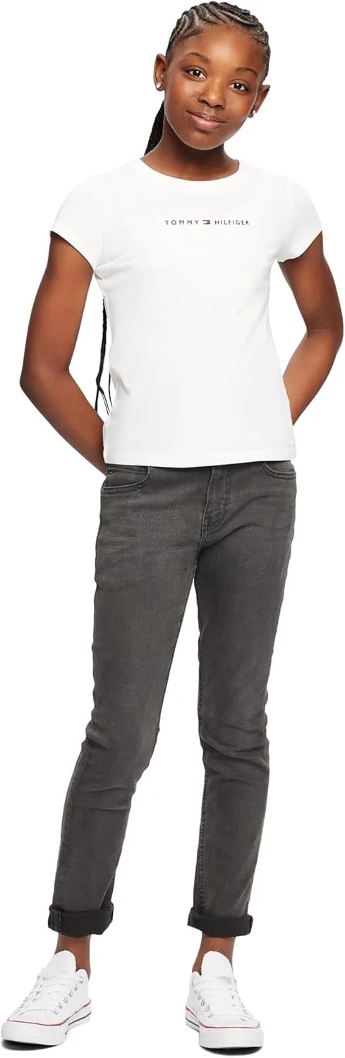 Tommy Hilfiger Girl's Short Sleeve T-shirt With Flag Logo, Cotton Blend Tee With Tagless Interior