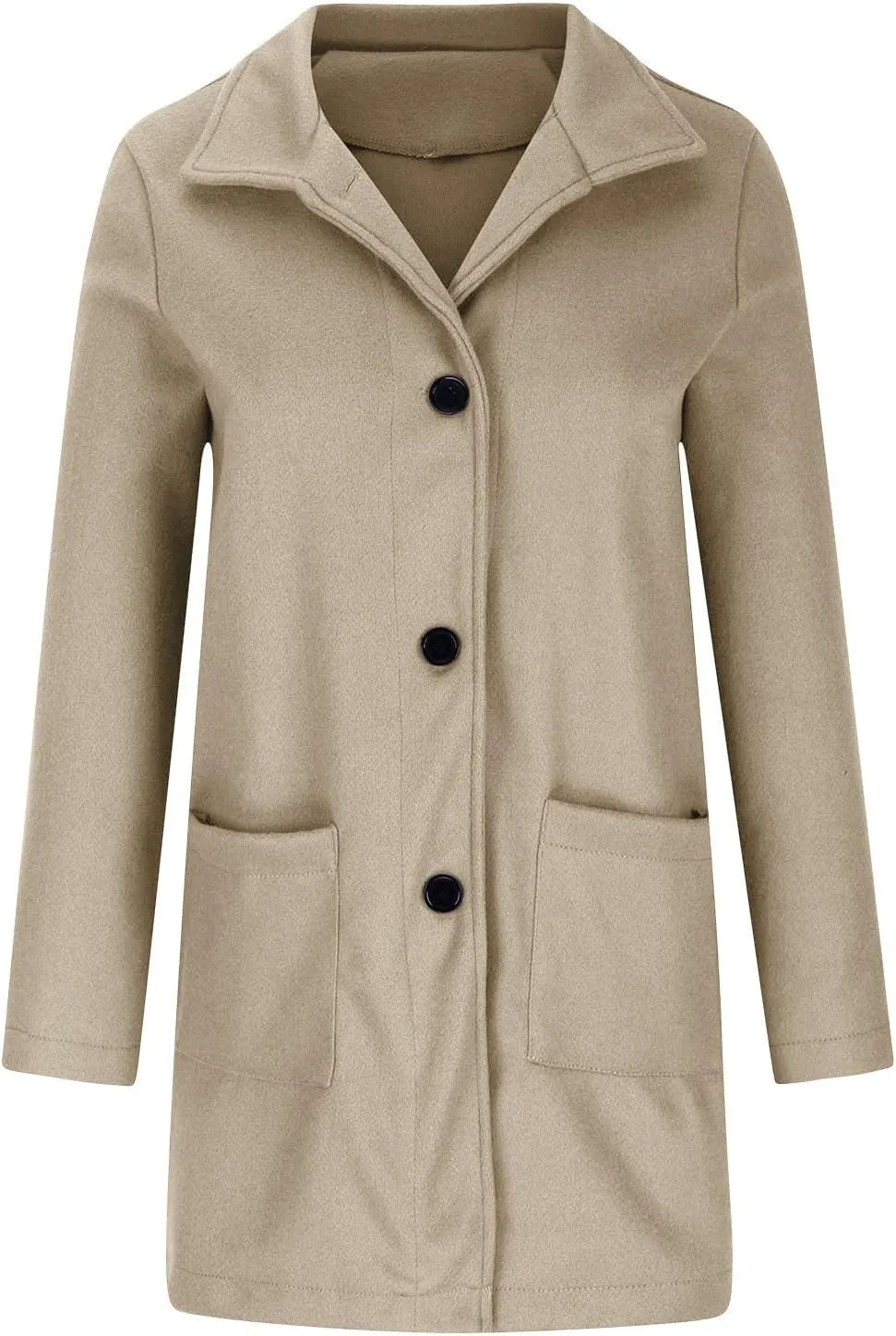 Trench Coat for Women Wool Blend Casual Coat Single Breasted Stand Collar Slim Fit Dressy Jackets with Pockets