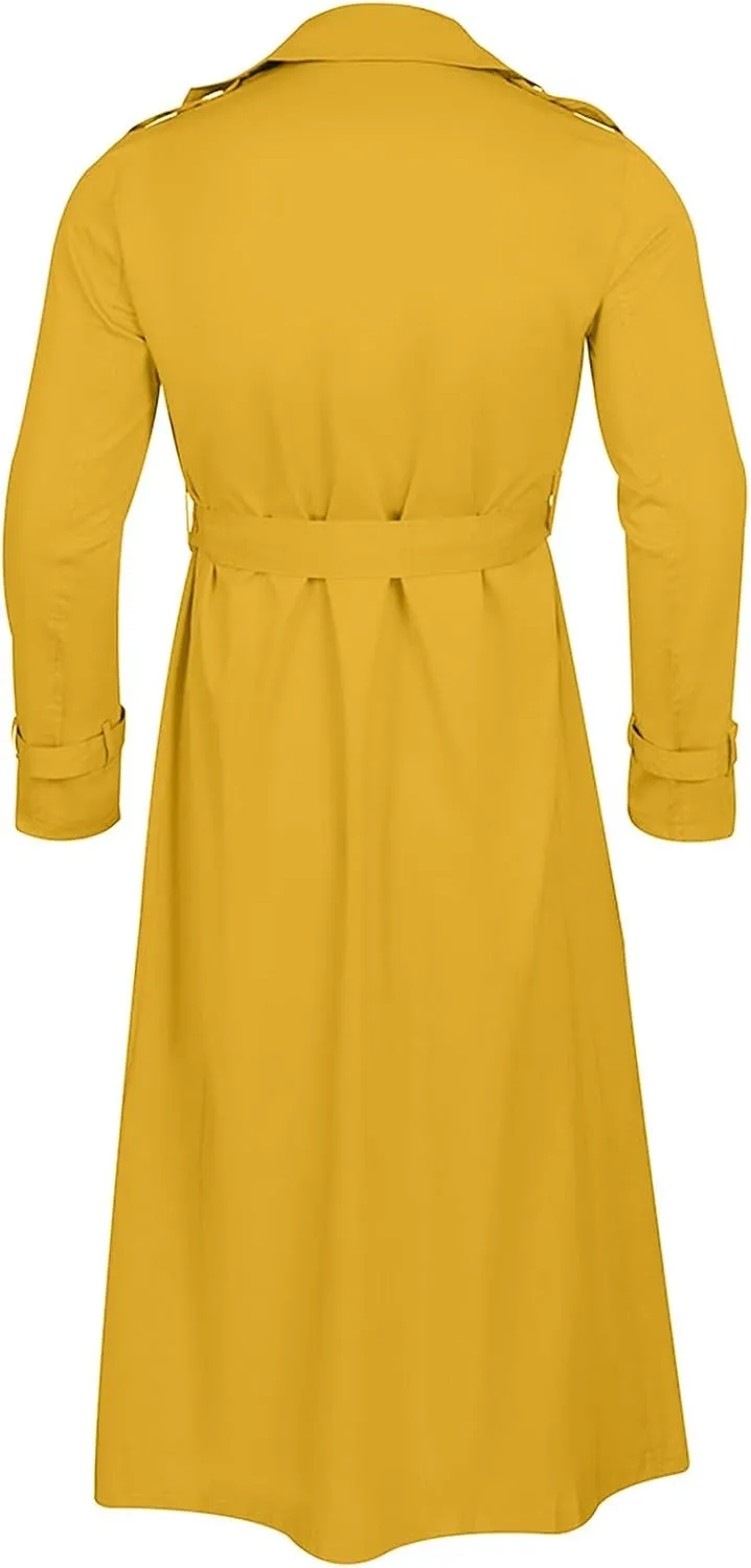 Trench Coats for Men Fall Long Jackets Double Breasted Overcoat Long Sleeve Tops Casual Business Outerwear with Pocket