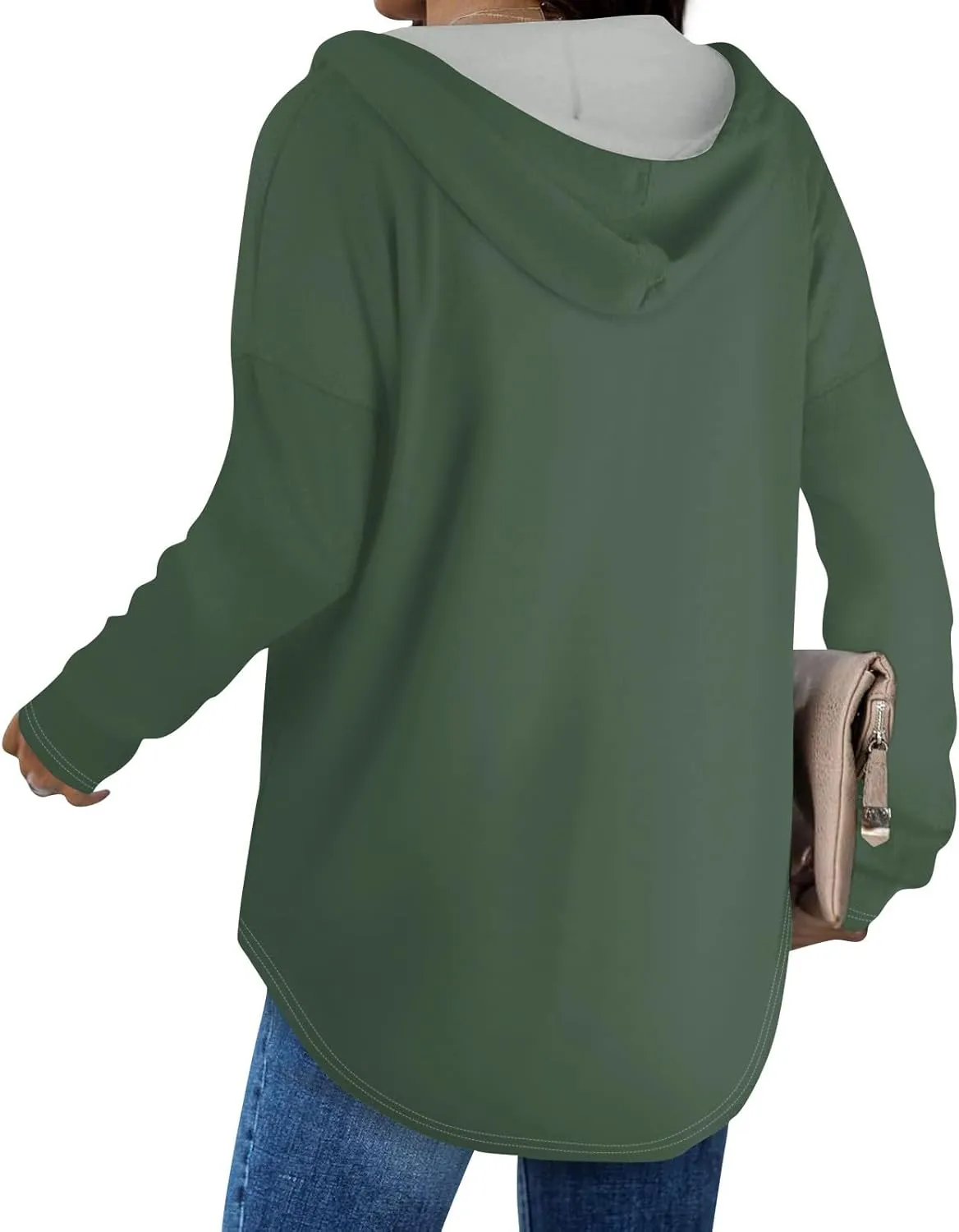 Trendy Hoodie for Women 2024 V Neck Sweatshirt Oversized Long Sleeve Pullover Outfit Drawstring Casual Outwear