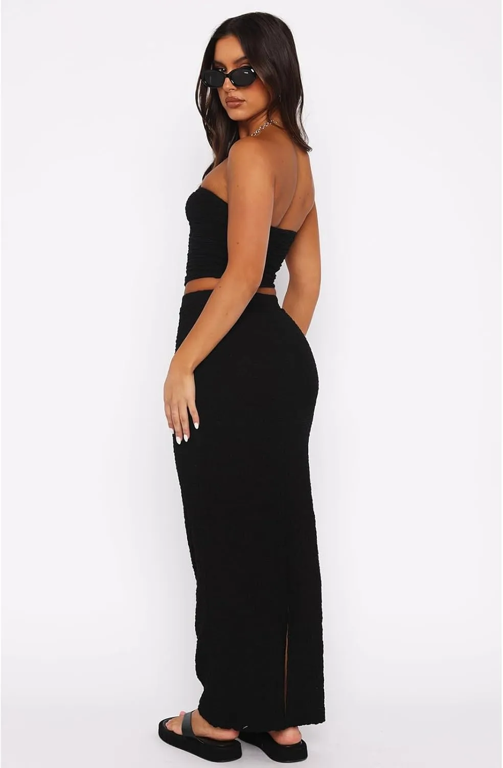 Two Piece Skirt Outfits for Women Sleeveless Tube Tops Bodycon Sexy Maxi Dress 2 Piece Summer Y2K Vacation Set