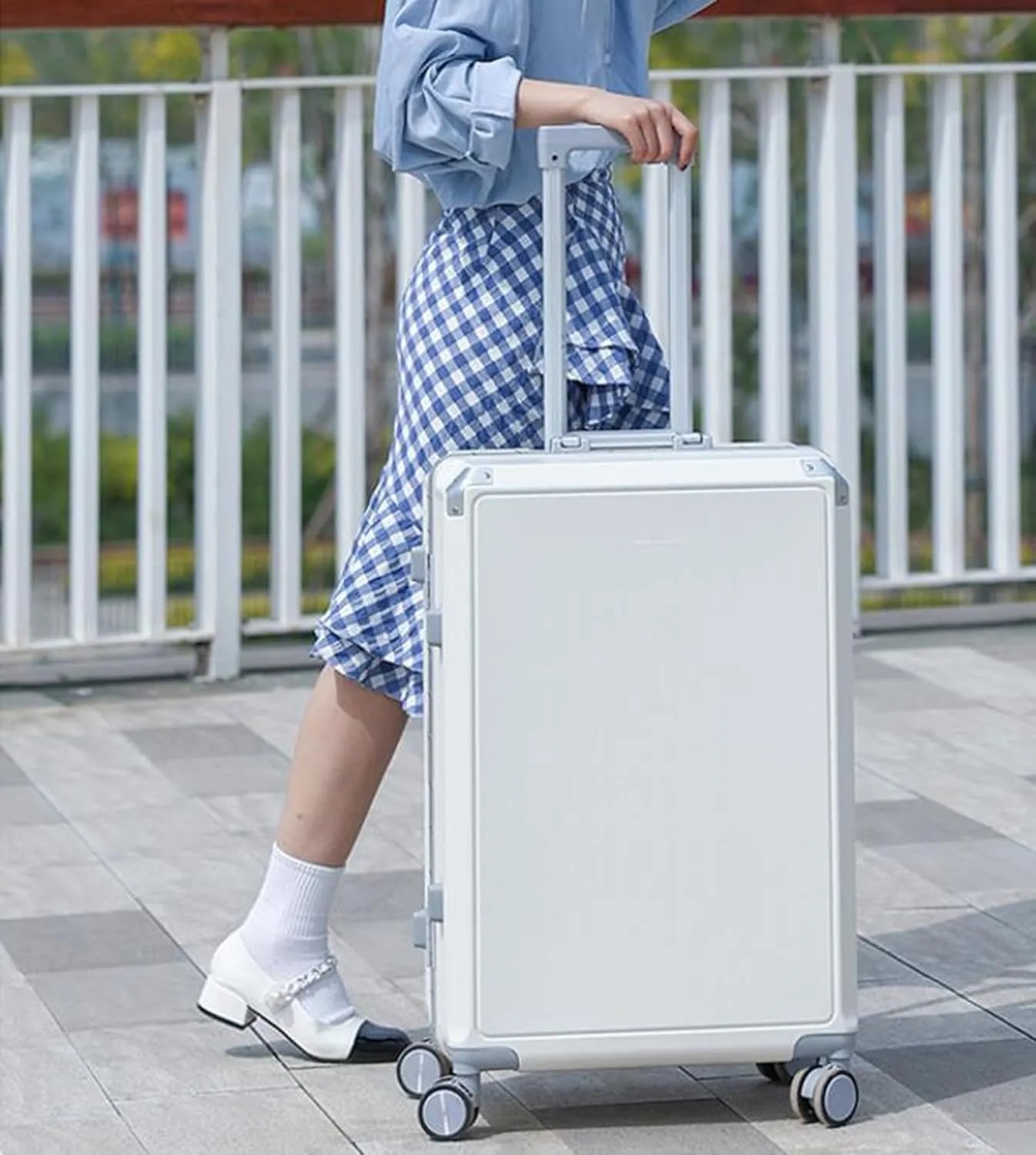 Ultra Hard Shell Carry On Luggage - 26in Cabin Size Suitcase with Aluminum Frame, 360 Wheels & Password Lock - Blue(Gray,22in)
