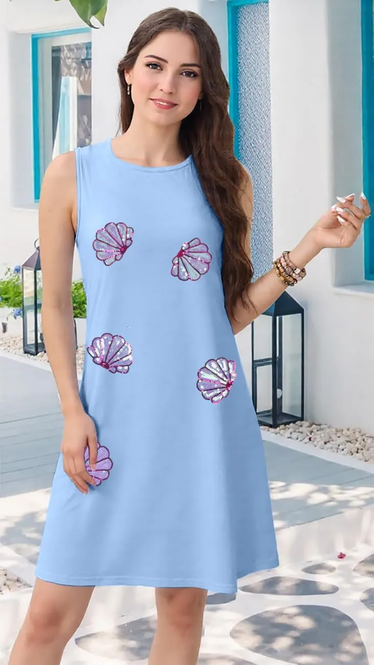 UNIQUEONE Hawaiian Dresses for Women: Sea Shell Sleeveless Shirt Summer Beach Hawaiian Loose Tank Sundresses