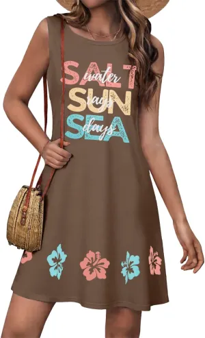UNIQUEONE Hawaiian Dresses for Women: Sea Shell Sleeveless Shirt Summer Beach Hawaiian Loose Tank Sundresses