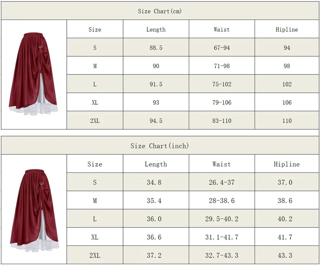 Victorian Renaissance Style Skirt Women's Long Skirt Double Layered Maxi Long Skirt
