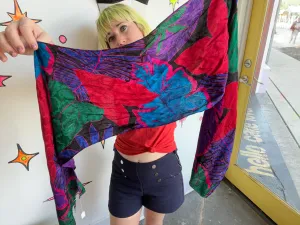 Vintage 80s 90s Liz Claiborne Leaf Print Colorful Long Silk Scarf