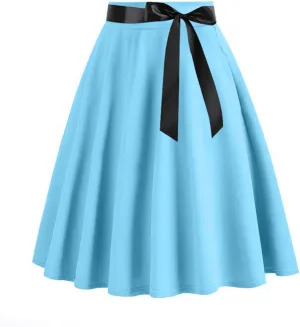Vintage Skirts for Women Elastic High Waist Stretch Swing Party Skirt Pleated A Line Flared Midi Dress