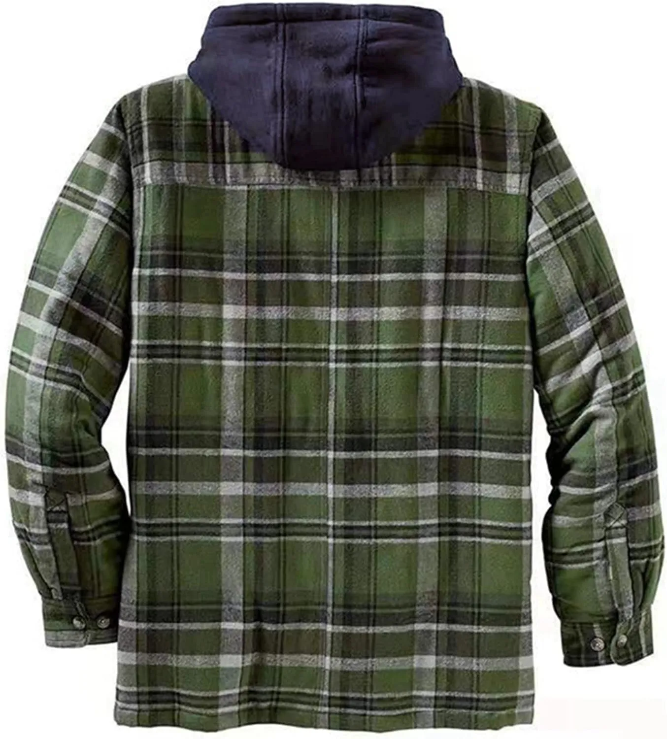 WANZZXCSL Men's Fashion Casual Men's Quilted Lined Button Down Plaid Shirt Add Velvet to Keep Warm Jacket with Hood