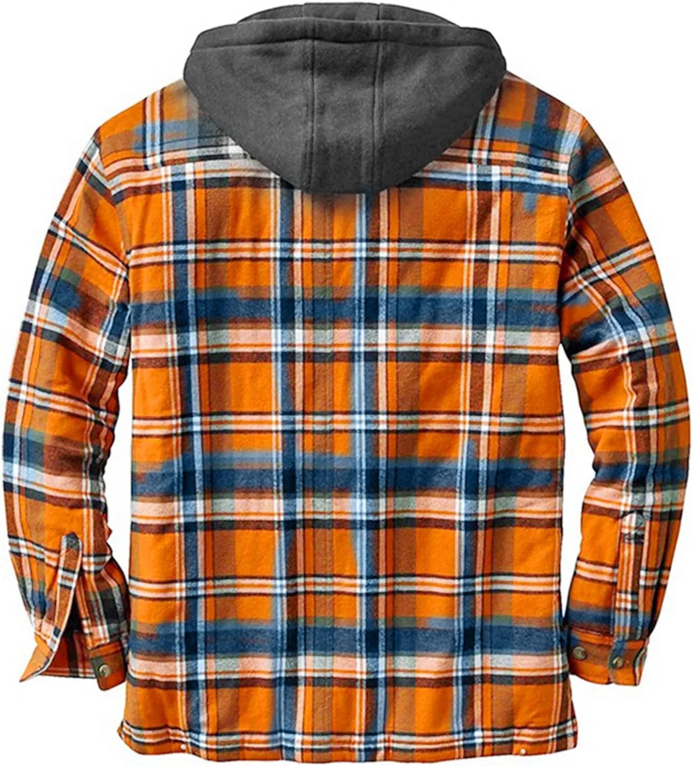 WANZZXCSL Men's Fashion Casual Men's Quilted Lined Button Down Plaid Shirt Add Velvet to Keep Warm Jacket with Hood