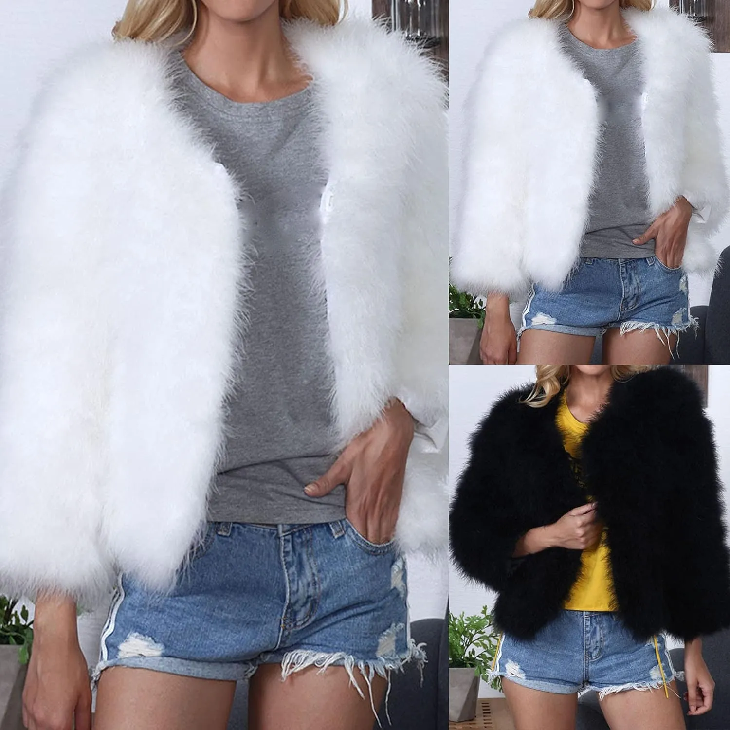 Winter Coats for Women 2023 Trendy Faux Fur Shaggy Jacket Cropped Long Sleeve Tops Open Front Coat Cardigan Outerwear