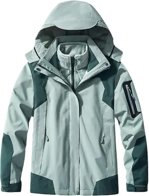 Winter Coats for Women 3 in 1 Snow Ski Jacket Detachable Fleece Warm Hooded Jackets Waterproof Windproof Windbreaker