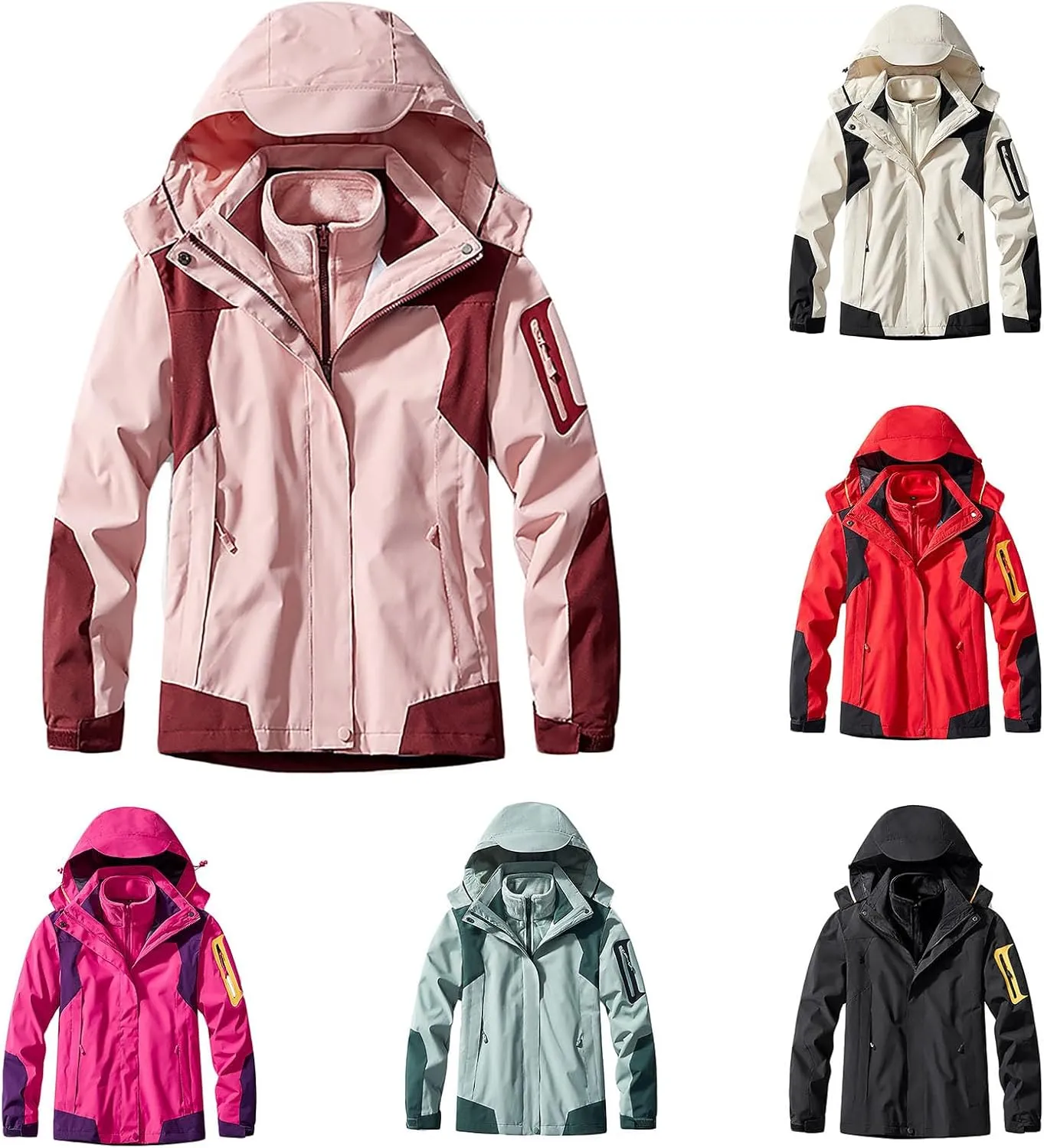 Winter Coats for Women 3 in 1 Snow Ski Jacket Detachable Fleece Warm Hooded Jackets Waterproof Windproof Windbreaker