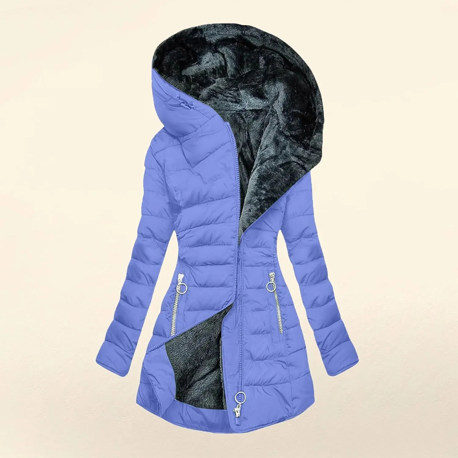 Winter Coats for Women Fleece Lining Puffer Down Parkas Jackets Warm Padded Bubble Zip Up Hooded Outwear with Pockets