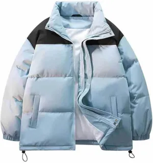 Winter Jackets for Men Casual Stylish Color Block Zip up Long Sleeve Padded Coats Loose Thicken Warm Cotton Outerwear