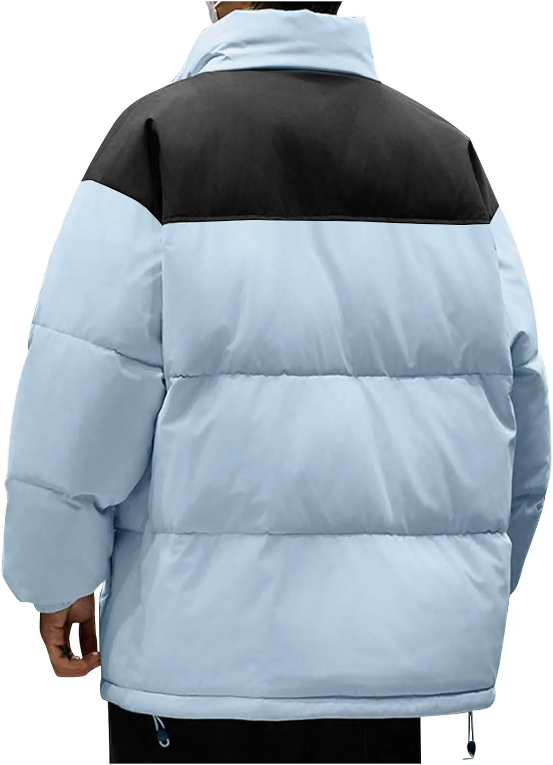 Winter Jackets for Men Casual Stylish Color Block Zip up Long Sleeve Padded Coats Loose Thicken Warm Cotton Outerwear
