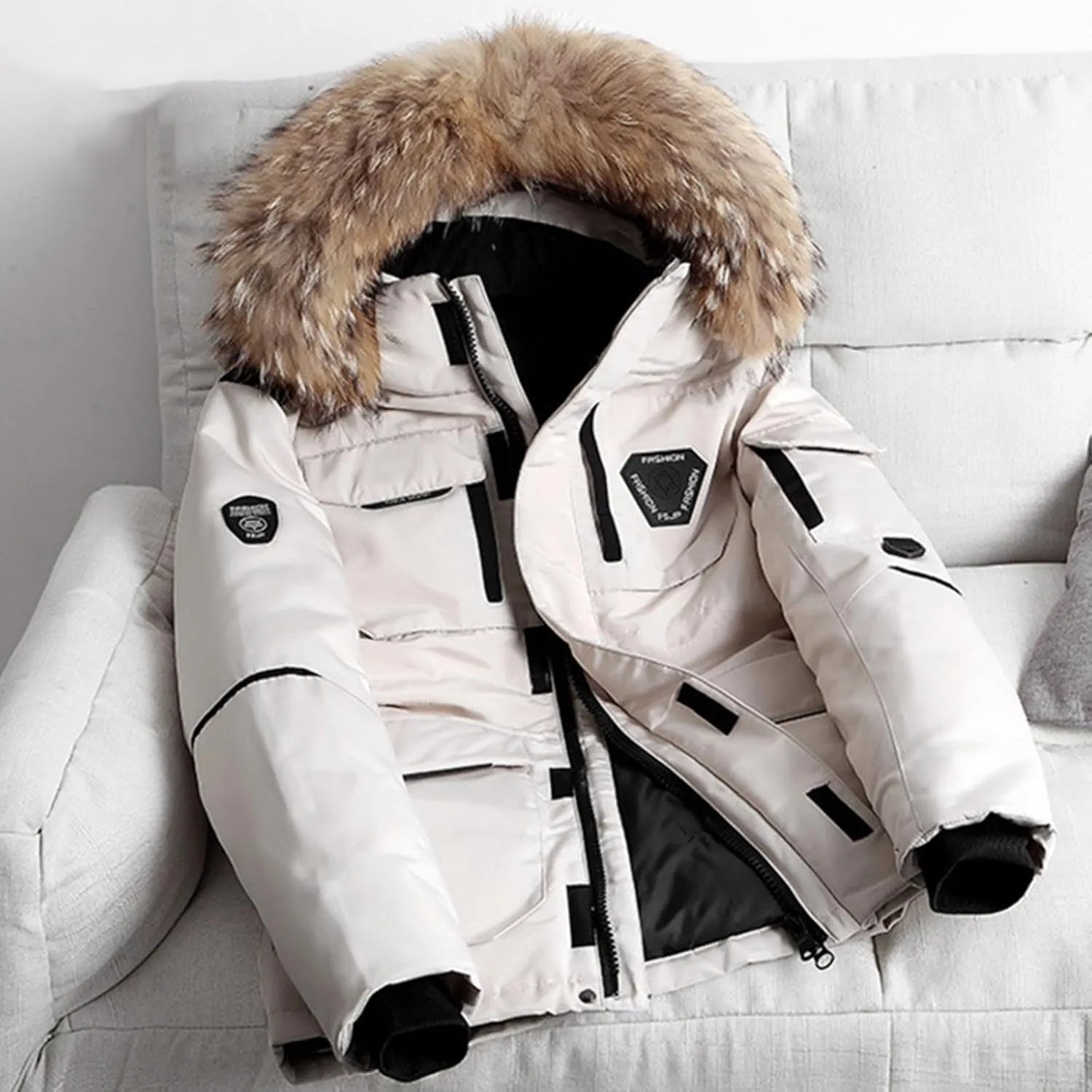 Winter Jackets for Men with Hood Thickened Warm Lightweight Puffer Jacket Casual Windproof Mid-Length Insulated Down Coats