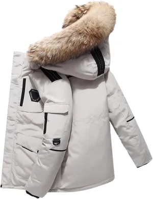Winter Jackets for Men with Hood Thickened Warm Lightweight Puffer Jacket Casual Windproof Mid-Length Insulated Down Coats