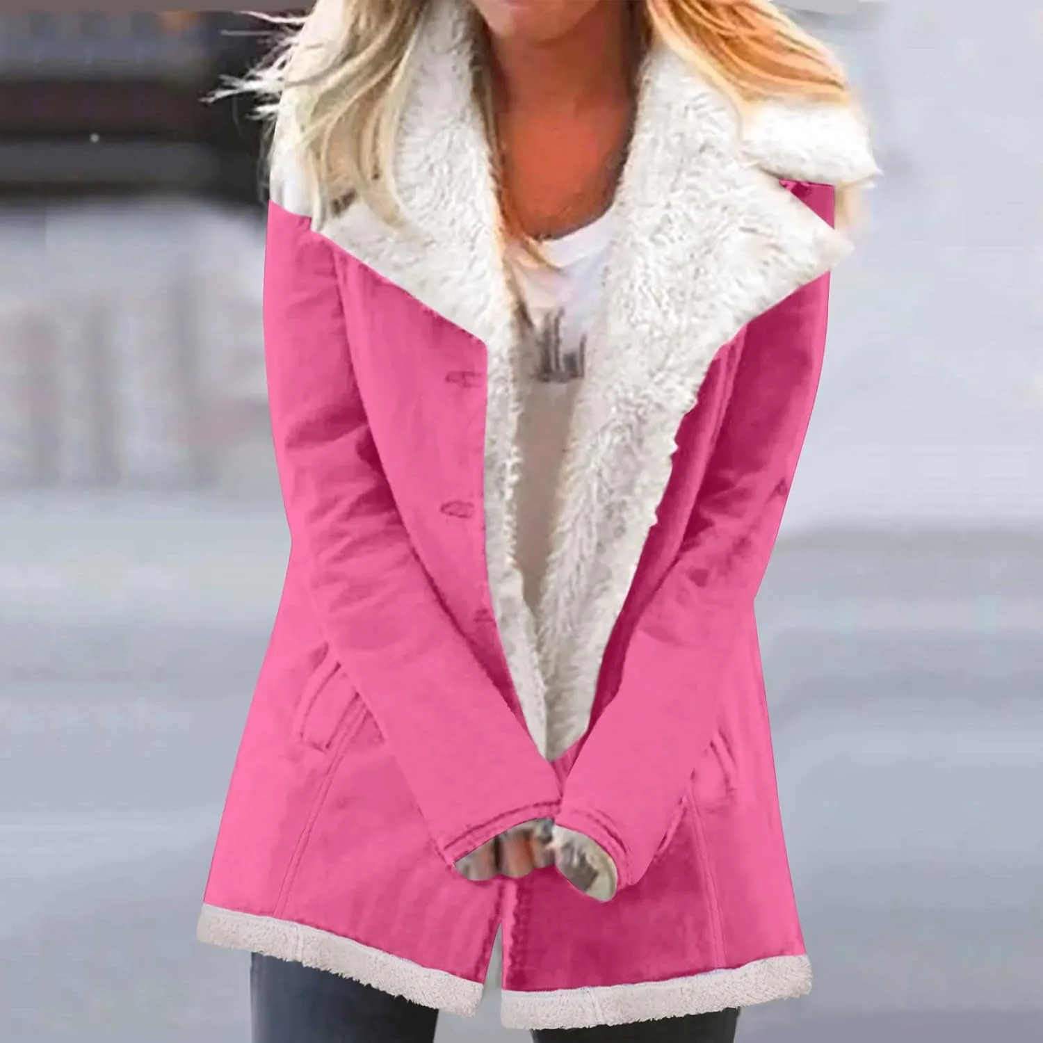 Winter Jackets For Women Trendy Fuzzy Fleece Sherpa Lined Denim Barn Coat Casual Suede Faux Shearling Mid Jean Jacket