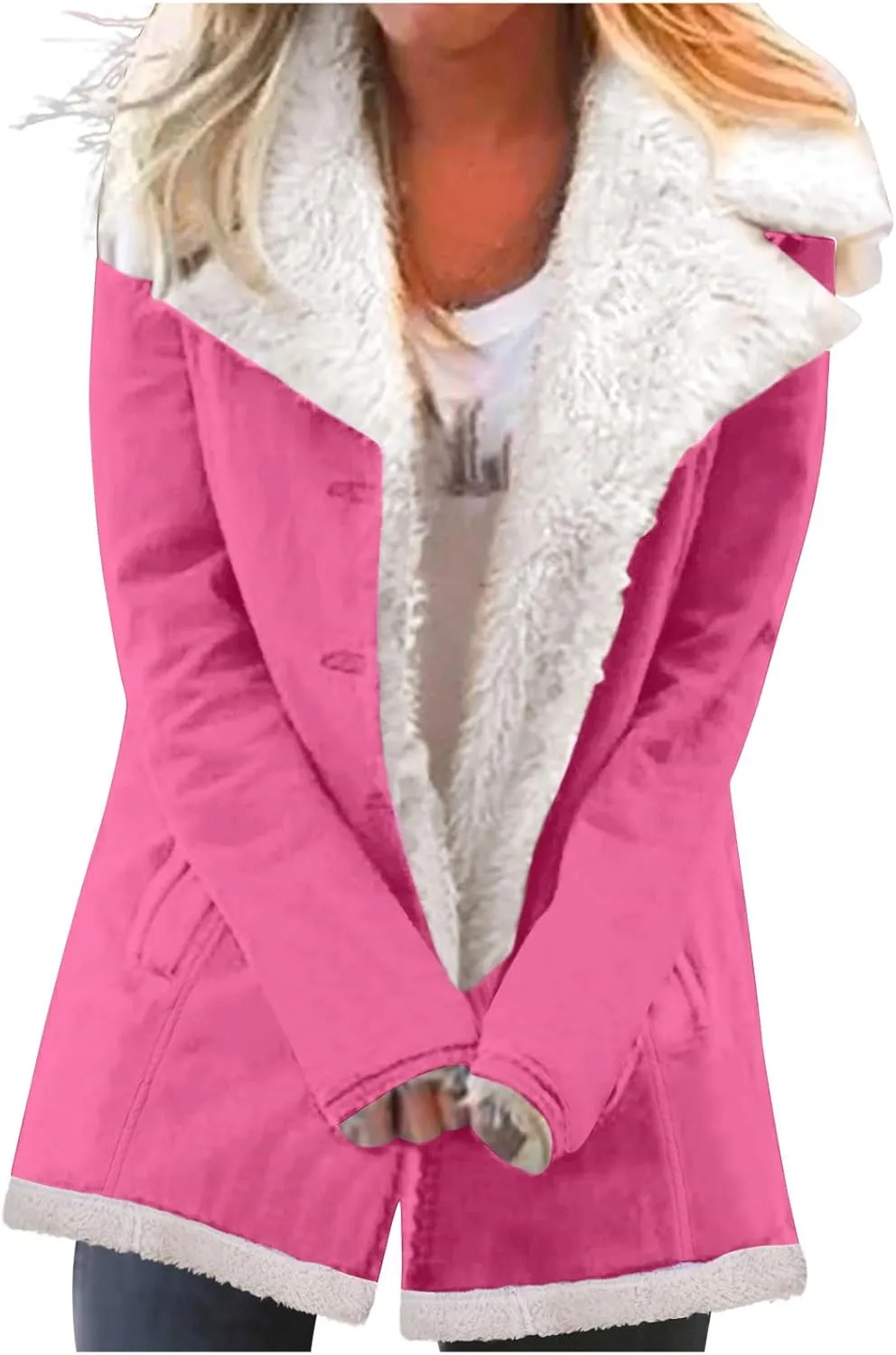 Winter Jackets For Women Trendy Fuzzy Fleece Sherpa Lined Denim Barn Coat Casual Suede Faux Shearling Mid Jean Jacket