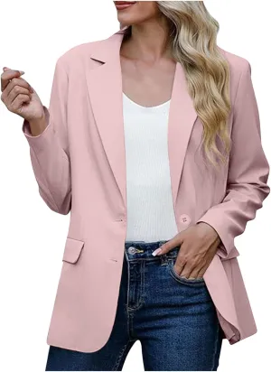 Wkishenl Blazers for Women Business Casual Solid Open Front Jackets Loose Fit Long Sleeve Lapel Blazer Coats Chic Office Suit